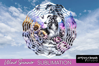 Borzoi Wind Spinner, Dog Mom Floral Wind Spinner Sublimation Sublimation OrangeBrushStudio 