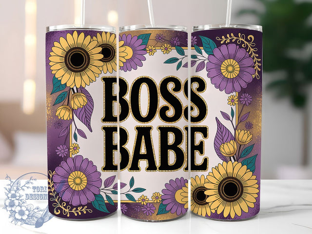 Boss Babe Floral Inspirational Tumbler Wrap, Purple Flowers Sublimation, Feminine Quote Drinkware, 20oz Skinny Tumbler Wrap, Girl Power Sublimation Design, Floral Inspirational Wrap, Empowered Woman Tumbler Sublimation ToriDesigns 