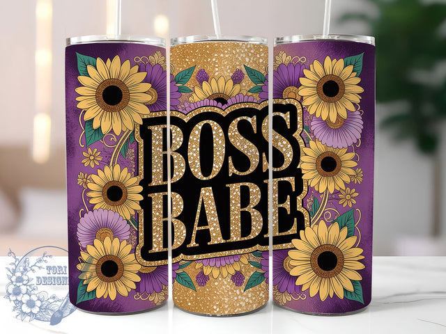Boss Babe Floral Inspirational Tumbler Wrap, Purple Flowers Sublimation, Feminine Quote Drinkware, 20oz Skinny Tumbler Wrap, Girl Power Sublimation Design, Floral Inspirational Wrap, Empowered Woman Tumbler Sublimation ToriDesigns 