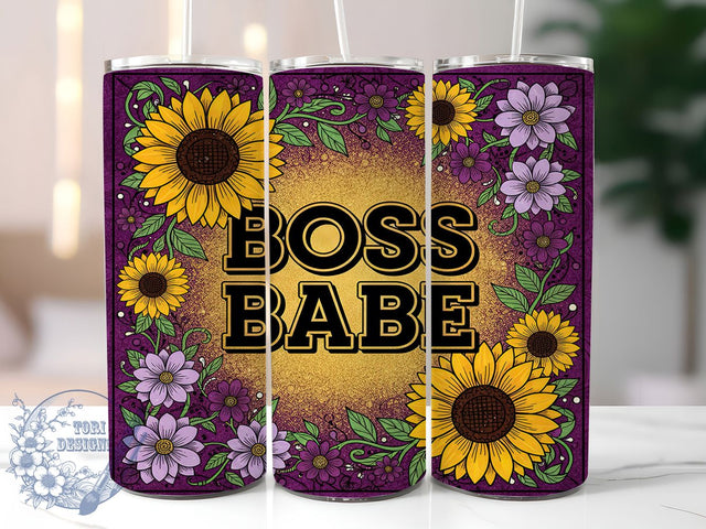 Boss Babe Floral Inspirational Tumbler Wrap, Purple Flowers Sublimation, Feminine Quote Drinkware, 20oz Skinny Tumbler Wrap, Girl Power Sublimation Design, Floral Inspirational Wrap, Empowered Woman Tumbler Sublimation ToriDesigns 