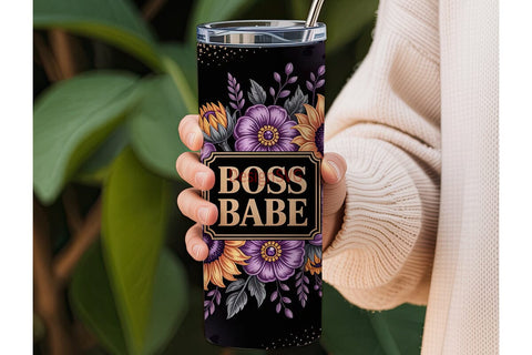Boss Babe Floral Tumbler Wrap Sublimation DesignSVG 