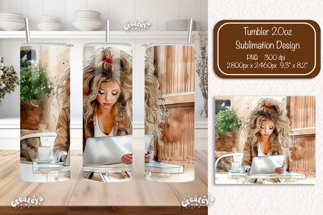 Boss Lady 20oz skinny tumbler Watercolor Boss Lady 20oz skinny tumbler Watercolor Sublimation wrap 20 oz skinny tumbler sublimation design Sublimation Createya Design 