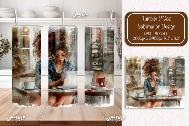 Boss Lady 20oz skinny tumbler Watercolor Sublimation wrap 20 oz skinny tumbler sublimation design Sublimation Createya Design 