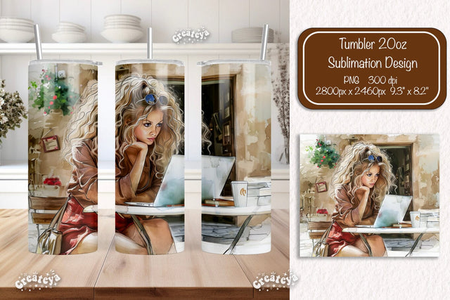 Boss Lady 20oz skinny tumbler Watercolor Sublimation wrap 20 oz skinny tumbler sublimation design Sublimation Createya Design 