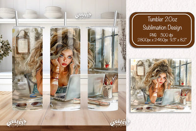 Boss Lady 20oz skinny tumbler Watercolor Sublimation wrap 20 oz skinny tumbler sublimation design Sublimation Createya Design 