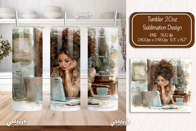 Boss Lady 20oz skinny tumbler Watercolor Sublimation wrap 20 oz skinny tumbler sublimation design Sublimation Createya Design 