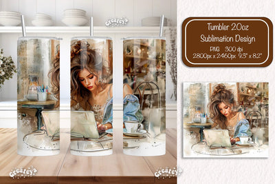 Boss Lady 20oz skinny tumbler Watercolor Sublimation wrap 20 oz skinny tumbler sublimation design Sublimation Createya Design 