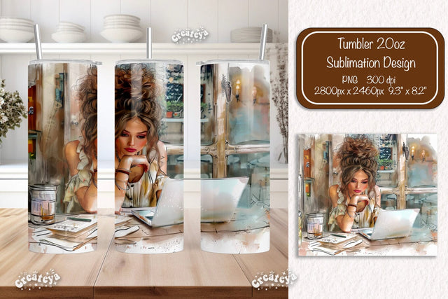 Boss Lady 20oz skinny tumbler Watercolor Sublimation wrap 20 oz skinny tumbler sublimation design Sublimation Createya Design 