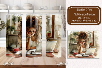 Boss Lady 20oz skinny tumbler Watercolor Sublimation wrap 20 oz skinny tumbler sublimation design Sublimation Createya Design 
