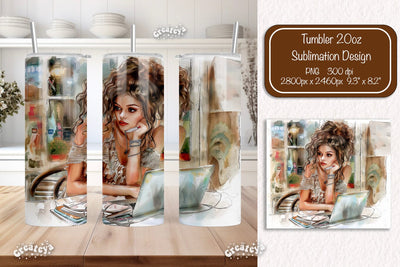 Boss Lady 20oz skinny tumbler Watercolor Sublimation wrap 20 oz skinny tumbler sublimation design Sublimation Createya Design 