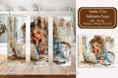Boss Lady 20oz skinny tumbler Watercolor Sublimation wrap 20 oz skinny tumbler sublimation design Sublimation Createya Design 