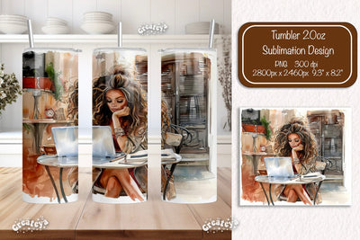 Boss Lady 20oz skinny tumbler Watercolor Sublimation wrap 20 oz skinny tumbler sublimation design Sublimation Createya Design 