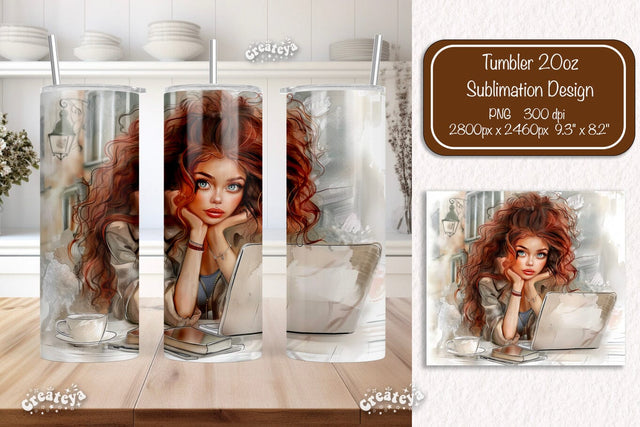 Boss Lady 20oz skinny tumbler Watercolor Sublimation wrap 20 oz skinny tumbler sublimation design Sublimation Createya Design 