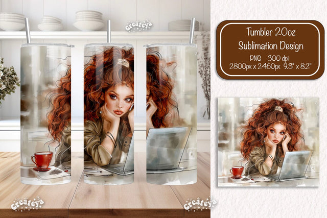 Boss Lady 20oz skinny tumbler Watercolor Sublimation wrap 20 oz skinny tumbler sublimation design Sublimation Createya Design 