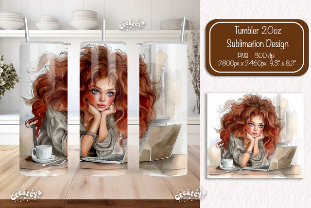 Boss Lady 20oz skinny tumbler Watercolor Sublimation wrap 20 oz skinny tumbler sublimation design Sublimation Createya Design 