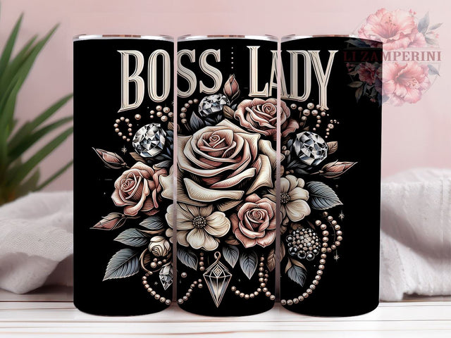 Boss Lady 20oz Tumbler Wrap PNG, Watercolor Floral Tumbler Png, Straight & Tapered Tumbler Wrap, Instant Digital Download Sublimation Li Zamperini 