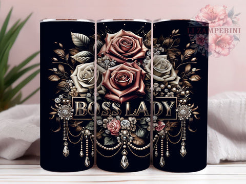Boss Lady 20oz Tumbler Wrap PNG, Watercolor Floral Tumbler Png, Straight & Tapered Tumbler Wrap, Instant Digital Download Sublimation Li Zamperini 