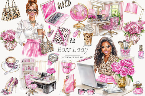 Boss Lady Clipart | Girl Office PNG Illustration SVG GlamArtZhanna 