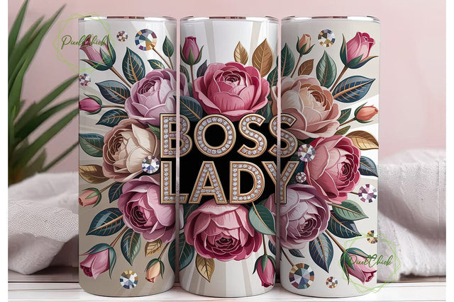 Boss Lady Diamond Rose 20oz Tumbler Wrap Sublimation PixelChick 