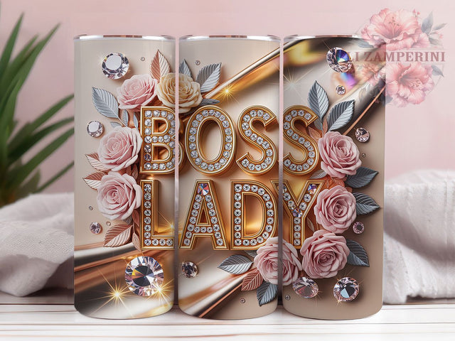 Boss Lady Golden Glam 20oz Tumbler, Golden Letters, Diamond Crystals, Sparkling Glamour, Watercolor Style, 20oz Tumbler Wrap, Sublimation PNG Sublimation Li Zamperini 