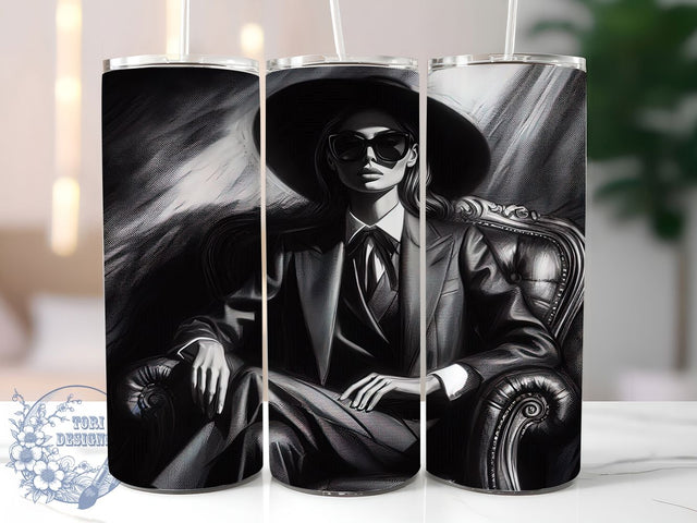 Boss Lady Mafia Glam Tumbler, Black and White Wrap, 20oz Tumbler Sublimation, Gangster Glam Design, Femme Fatale Sublimation, Powerful Woman Tumbler, Chic Mobster Style Wrap Sublimation ToriDesigns 