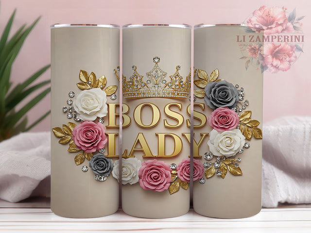 Boss Lady Tumbler Wrap, Female Business Owner Design, Floral Sublimation Art, 20oz Skinny Tumbler Wrap, Entrepreneur Gift Idea, Chic Floral Tumbler Wrap Sublimation Li Zamperini 