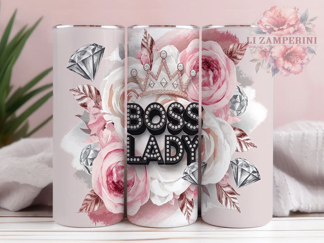 Boss Lady Tumbler Wrap, Female Business Owner Design, Floral Sublimation Art, 20oz Skinny Tumbler Wrap, Entrepreneur Gift Idea, Chic Floral Tumbler Wrap Sublimation Li Zamperini 