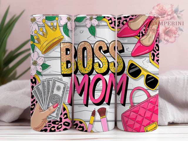 Boss Mom Pink Leopard Glitter Tumbler, Pink Leopard Tumbler, Glitter Tumbler Wrap, 20oz Sublimation Wrap, Mompreneur Gift, Stylish Mom Cup, Trendy Tumbler Design Sublimation Li Zamperini 