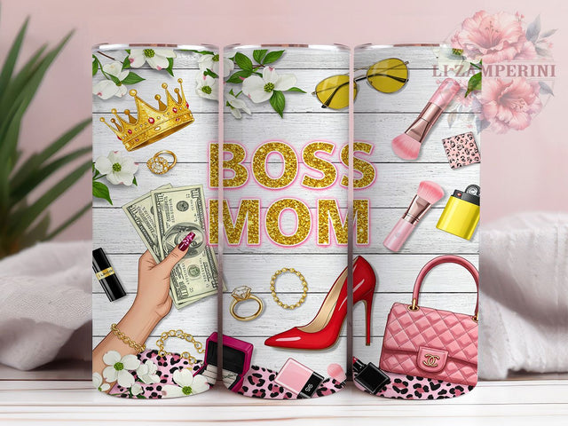 Boss Mom Pink Leopard Glitter Tumbler, Pink Leopard Tumbler, Glitter Tumbler Wrap, 20oz Sublimation Wrap, Mompreneur Gift, Stylish Mom Cup, Trendy Tumbler Design Sublimation Li Zamperini 