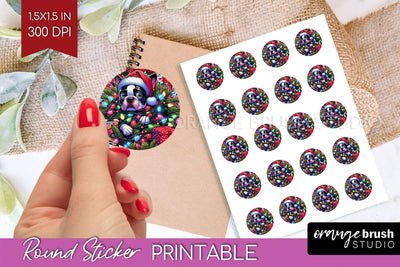 Boston Terrier Christmas Dog Printable Stickers Sublimation OrangeBrushStudio 