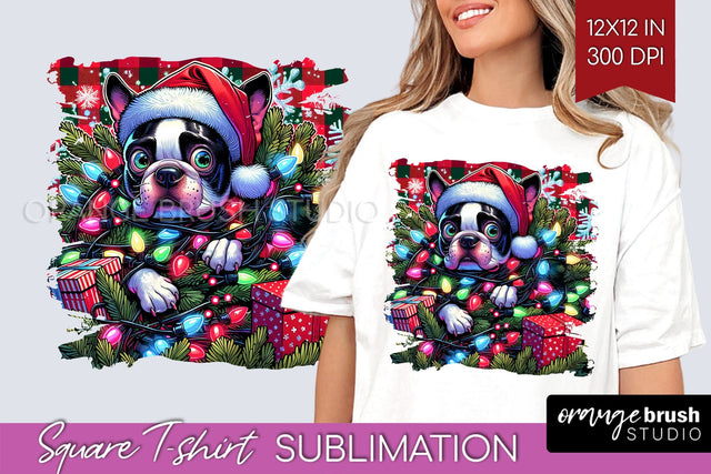 Boston Terrier Christmas Dog Square Tshirt PNG Sublimation OrangeBrushStudio 