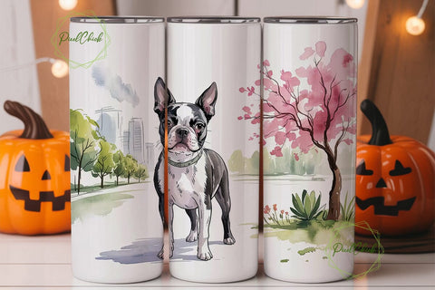 Boston Terrier Floral 20oz Tumbler Wrap Sublimation PixelChick 
