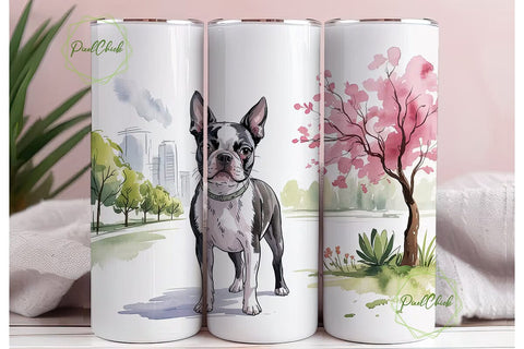 Boston Terrier Floral 20oz Tumbler Wrap Sublimation PixelChick 