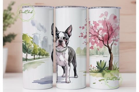 Boston Terrier Floral 20oz Tumbler Wrap Sublimation PixelChick 
