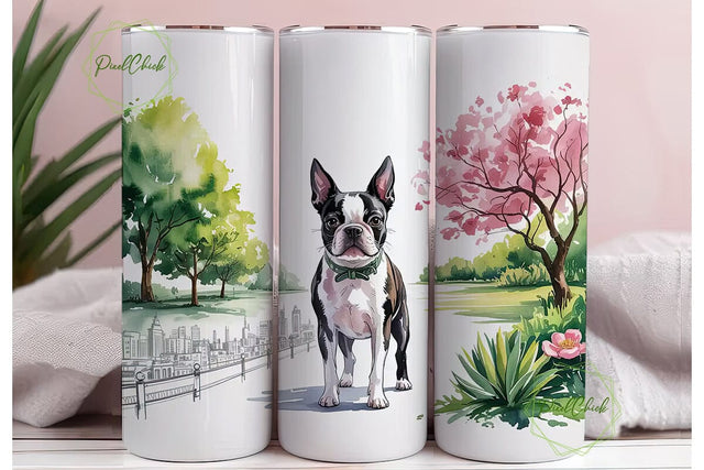 Boston Terrier Floral 20oz Tumbler Wrap Sublimation PixelChick 