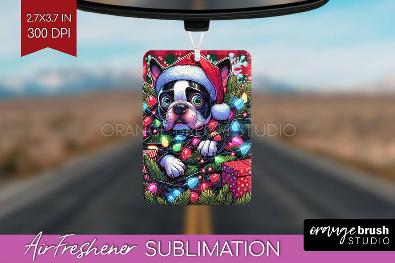 Boston Terrier Funny Christmas Dog Air Freshener Sublimation OrangeBrushStudio 