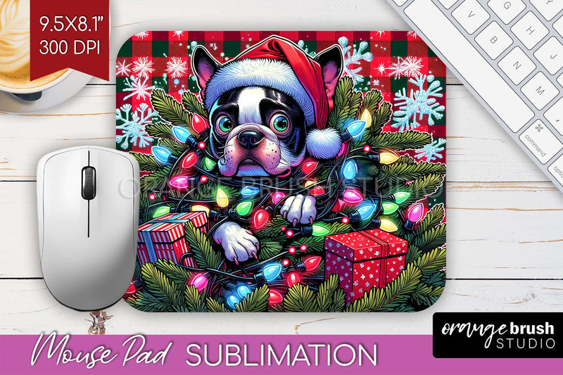 Boston Terrier Funny Christmas Dog Mouse Pad PNG Sublimation OrangeBrushStudio 