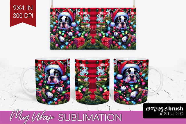 Boston Terrier Funny Christmas Dog Mug Wrap PNG Sublimation OrangeBrushStudio 
