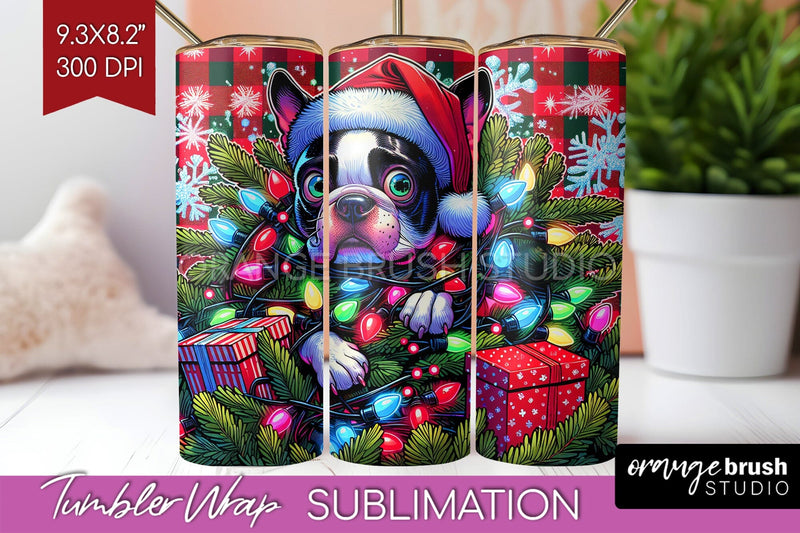 Boston Terrier Funny Christmas Dog Tumbler Wrap Sublimation OrangeBrushStudio 