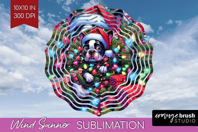 Boston Terrier Funny Christmas Dog Wind Spinner Sublimation OrangeBrushStudio 