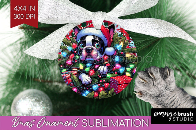 Boston Terrier Funny Dog Christmas Ornament PNG Sublimation OrangeBrushStudio 