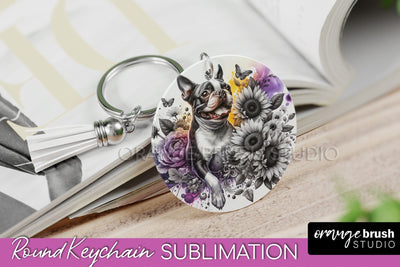 Boston Terrier Keychain - Dog mom Floral Keychain Sublimation Design Sublimation OrangeBrushStudio 