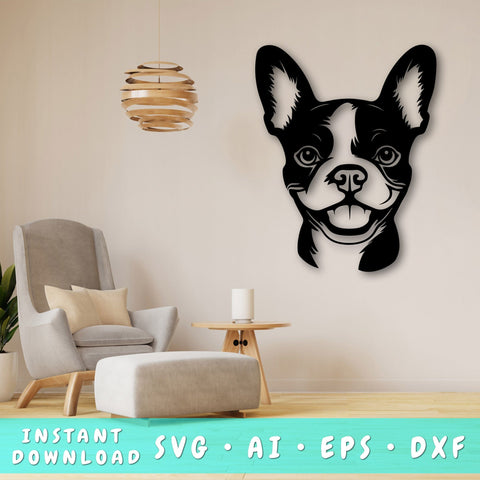 Boston Terrier Laser SVG Cut File, Boston Terrier Glowforge File, Boston Terrier DXF, Boston Terrier Wall Art SVG SVG HappyDesignStudio 