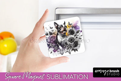 Boston Terrier Magnet Sublimation - Dog Mom Floral Magnet PNG Design Sublimation OrangeBrushStudio 