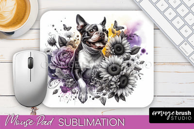 Boston Terrier Mouse Pad Design - Dog Mom Floral Mousepad Sublimation Sublimation OrangeBrushStudio 