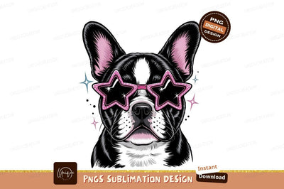 Boston Terrier Wearing Star Sunglasses Sublimation Png Sublimation Designangry 