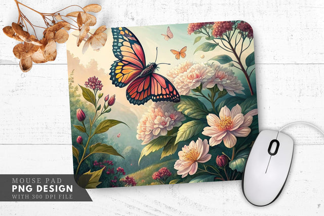 Botanical Butterfly Bliss Mouse Pad PNG Design Sublimation Regulrcrative 