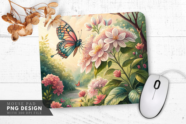 Botanical Butterfly Bliss Mouse Pad PNG Design Sublimation Regulrcrative 