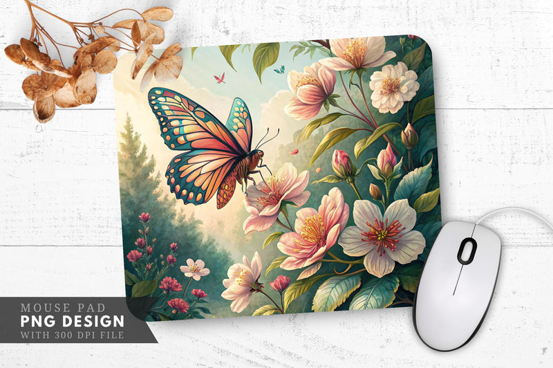 Botanical Butterfly Bliss Mouse Pad PNG Design Sublimation Regulrcrative 