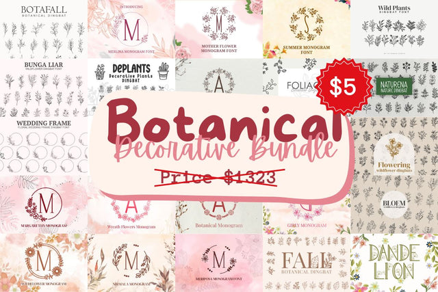 Botanical Decorative Bundle Font Font Masyafi Studio 